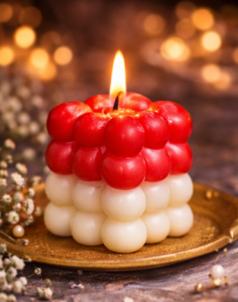 Elegant Red & White Bubble Candle – Handcrafted Decorative Candle
