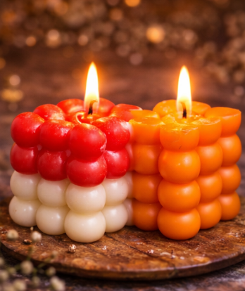 Elegant Red & White Bubble Candle – Handcrafted Decorative Candle