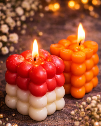 Elegant Red & White Bubble Candle – Handcrafted Decorative Candle