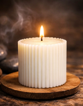 Luxury White Ribbed Pillar Candle – Elegant Home Décor