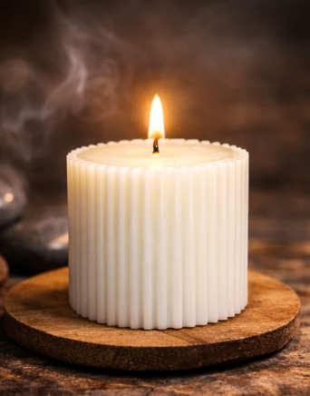 Luxury White Ribbed Pillar Candle – Elegant Home Décor