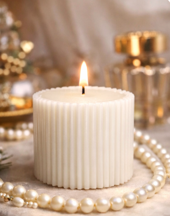 Luxury White Ribbed Pillar Candle – Elegant Home Décor
