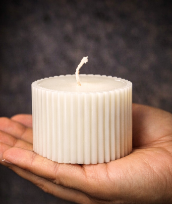 Luxury White Ribbed Pillar Candle – Elegant Home Décor