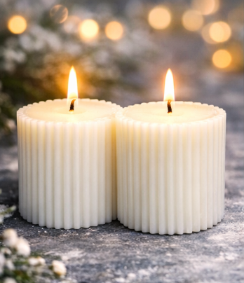 Luxury White Ribbed Pillar Candle – Elegant Home Décor